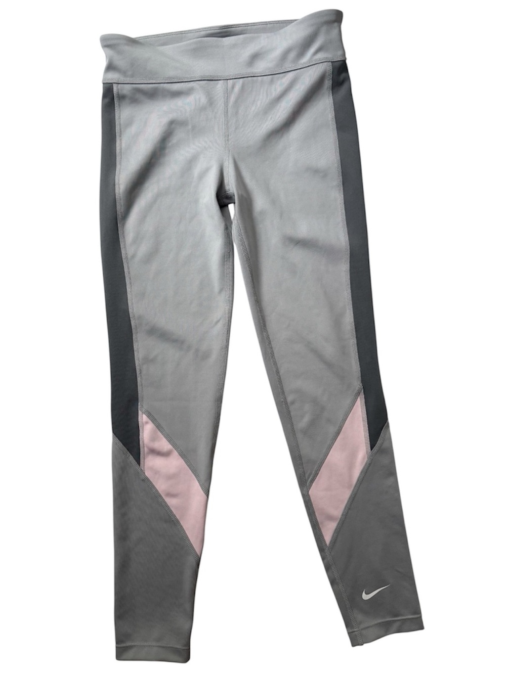 Nike Dri-FIT Grey Pink Colorblock Mid-Rise Leggings M